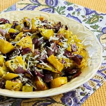 Savory Roasted White Sweet Potatoes with Red Onions, Rosemary, and Parmesan