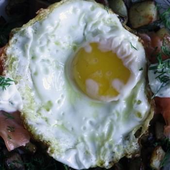 Smoked Salmon & Dill Hash with Fried Eggs