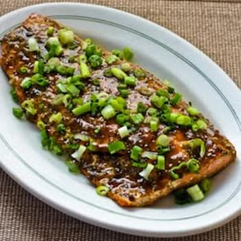 Roasted Wild Salmon with Soy-Wasabi-Agave Glaze and Green Onions