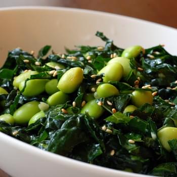 Almost Raw Asian Kale and Edamame Salad