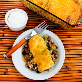 Spicy Green Chile Mexican Casserole with Ground Beef, Black Beans, and Tomatoes