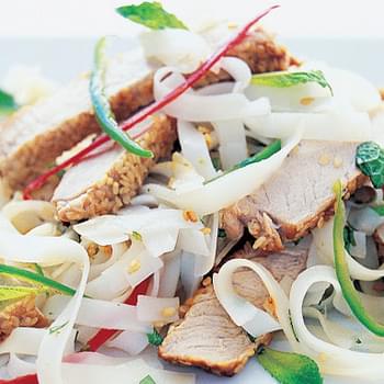 Sesame-crusted pork chops with Vietnamese noodle salad