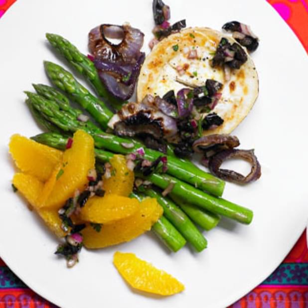 Asparagus And Grilled Red Onion Salad With Goat’s Cheese