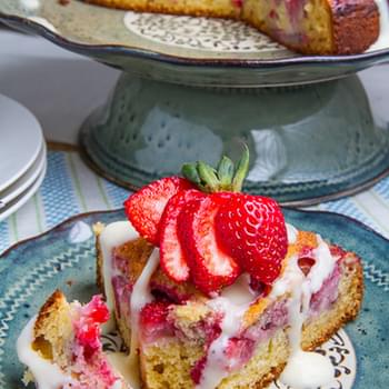 Strawberries and Cream Coffee Cake with Vanilla Cream Cheese Glaze