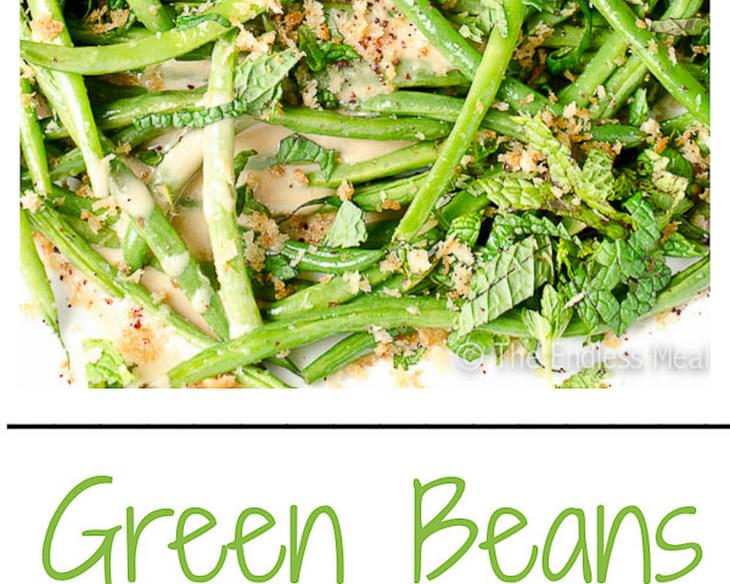 Green Beans and Mint with Crispy Browned Butter Panko and Tahini Maple Dressing