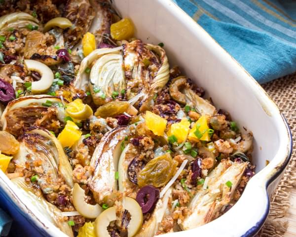 Lemon Roasted Fennel with Olives and Breadcrumbs