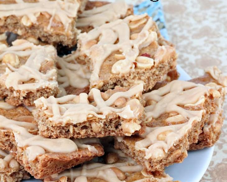 Peanut Brittle Cookie Bars with Peanut Butter Icing