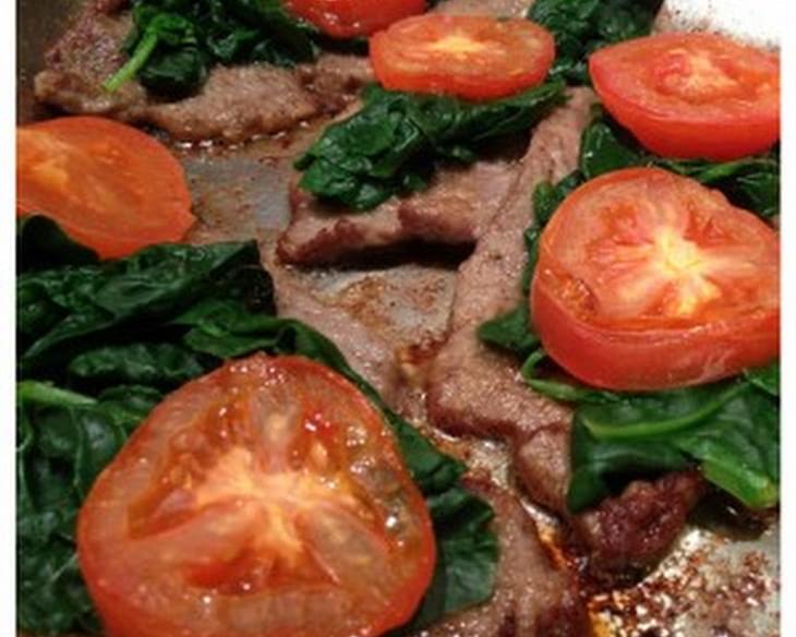 Saute Veal with Spinach and Tomato in a Creamy Sauce