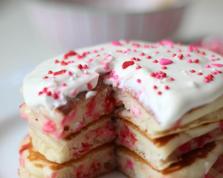 Valentine's Funfetti Pancakes with Vanilla Greek Yogurt Sauce