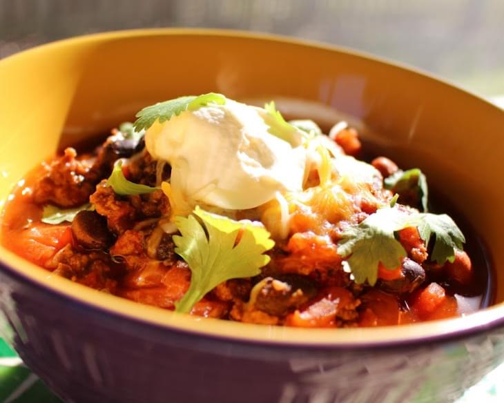 Hearty Chili with Beef, Beans, and Roasted Red Peppers