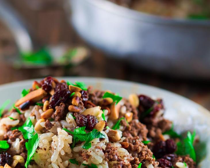 Hashweh, Ground Beef and Rice Recipe with Nuts and Raisins