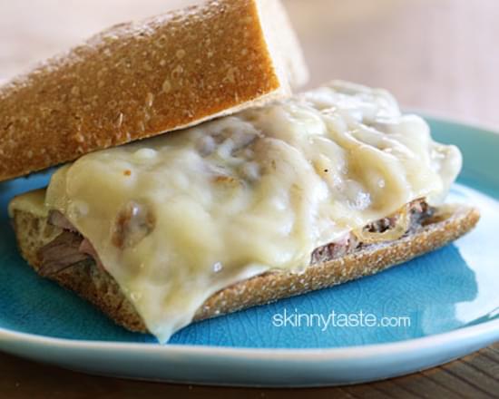 Roast Beef Sandwich with Melted Cheese and Caramelized Onions