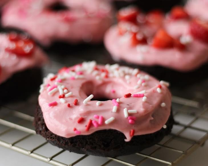 Chocolate Donuts with Strawberry Cream Cheese Icing