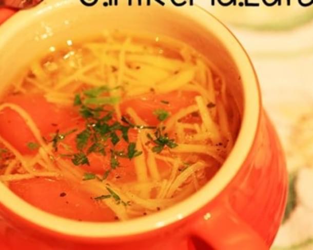 Chicken noodle soup. Romanian traditional recipe.