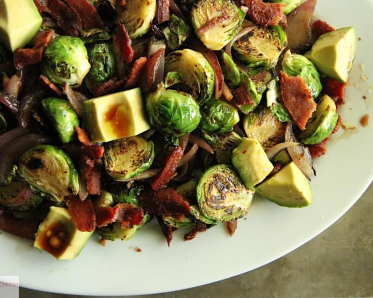 Brussels Sprouts with Bacon, Red Onion and Avocado