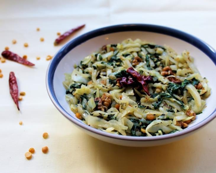 Cabbage, Spinach Stirfry with Walnuts