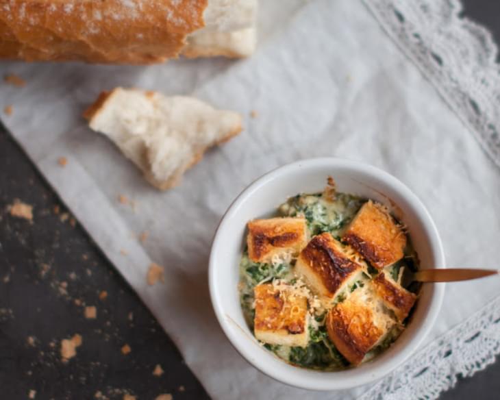 Spinach and Artichoke bread and butter pudding