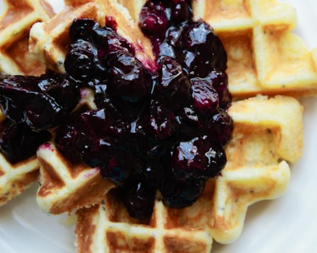 Lemon, Ricotta And Chia Seed Waffles With Blueberry Sauce, For One {gluten Free}