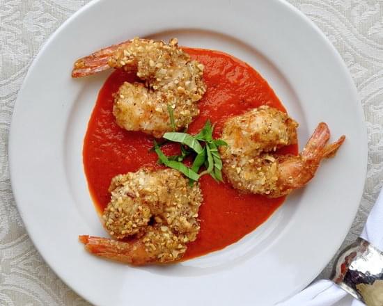 Almond Crusted Shrimp with Roasted Red Pepper Sauce