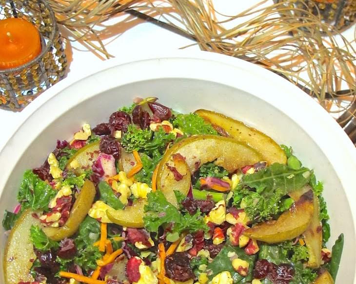 Fall Harvest Roasted Pear and Kale Salad