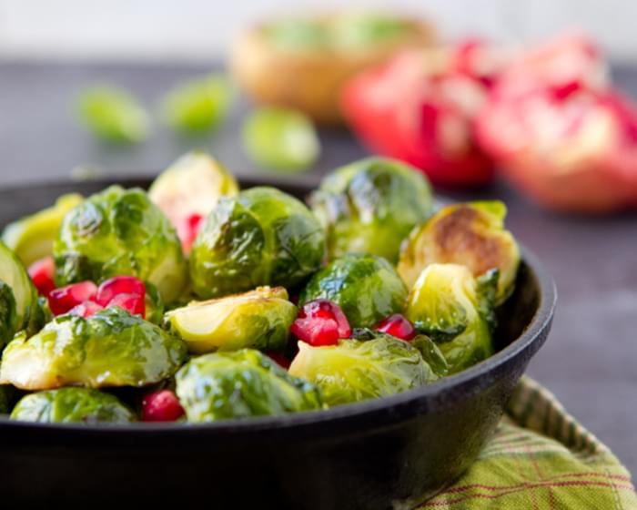 Sauteed Brussels Sprouts with Pomegranate and Balsamic Vinegar
