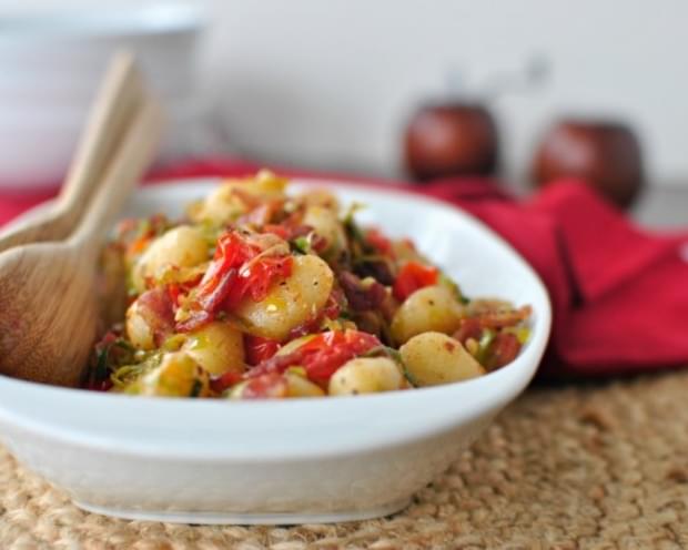 Pan-Toasted Gnocchi with Bacon, Leeks and Fresh Tomato