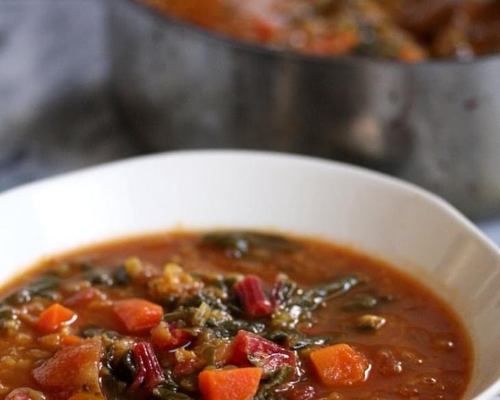 Moroccan Red Lentil Soup with Chard