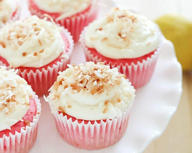 (2-Ingredient) Strawberry Soda Cupcakes with Lemon Cream Cheese Frosting