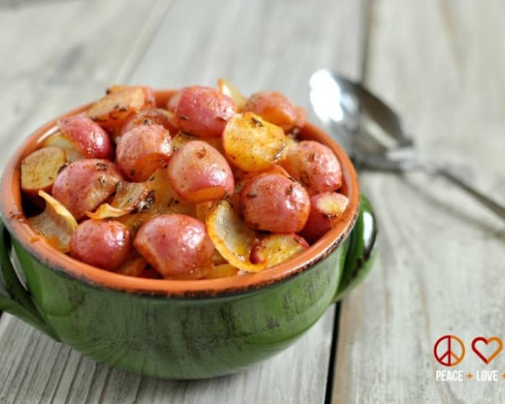 Paprika Roasted Radishes with Onions - Low Carb, Gluten Free, Paleo
