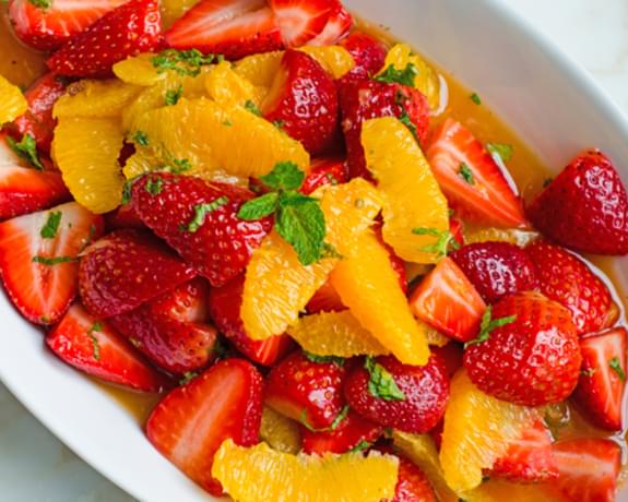Strawberry and Orange Salad with Citrus Syrup and Fresh Mint