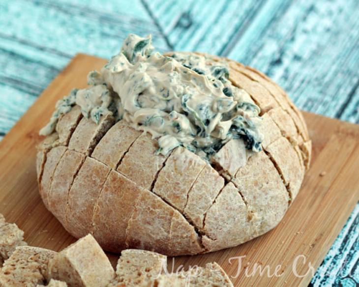 Spinach Dip in a Homemade Bread Bowl