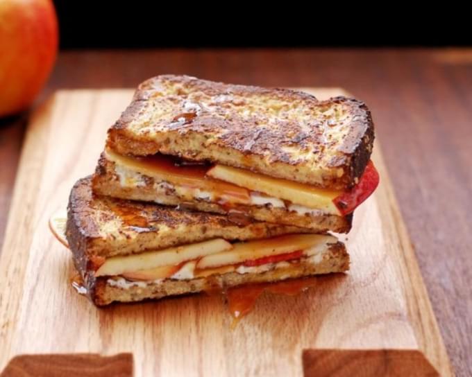 French Toast Grilled Cheese with Apples and Caramel