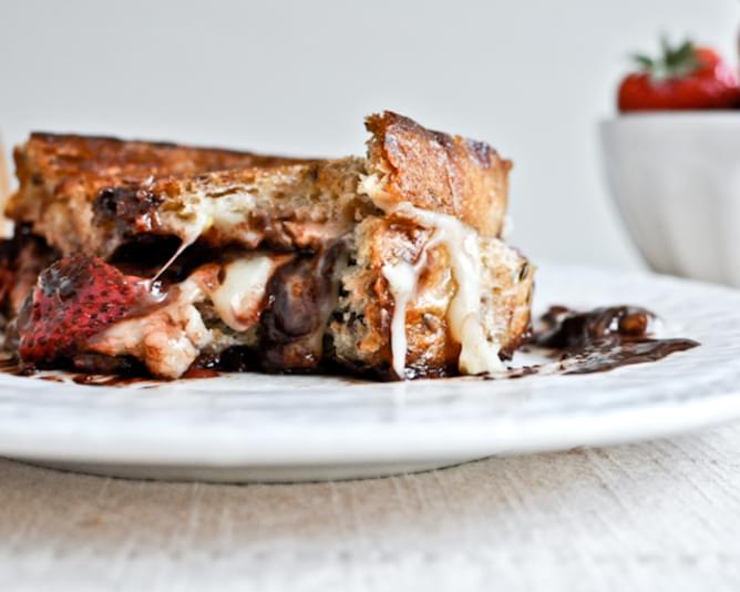 Roasted Strawberry, Brie + Chocolate Grilled Cheese