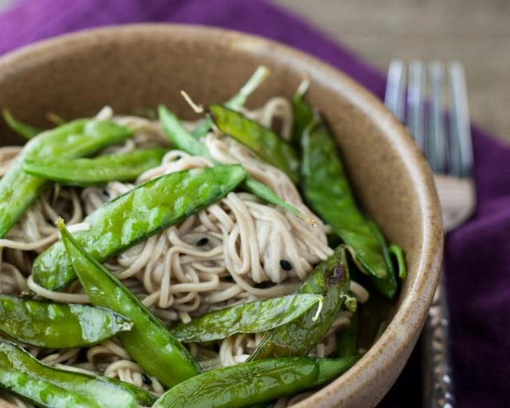 Roasted Snap Peas and Soba Noodles with Honey Soy Dressing