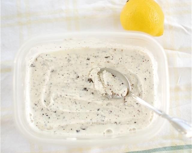 Creamy Lemonade Ice Cream with Dark Chocolate Freckles