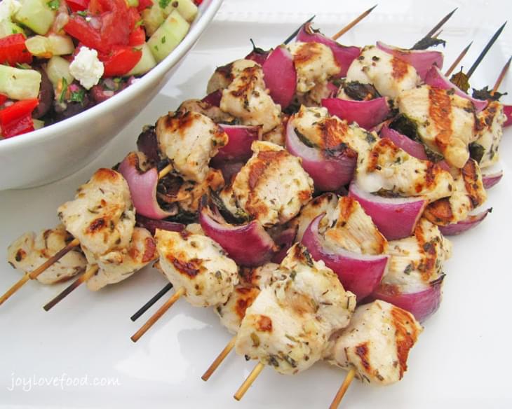 Grilled Chicken, Red Onion and Mint Kebabs