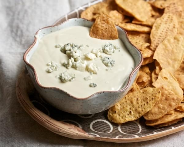 Hot Blue Cheese Dip with Sweet Potato Chips