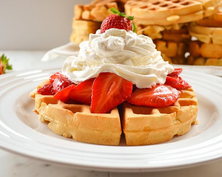 Perfect Waffles with Strawberries and Whip Cream