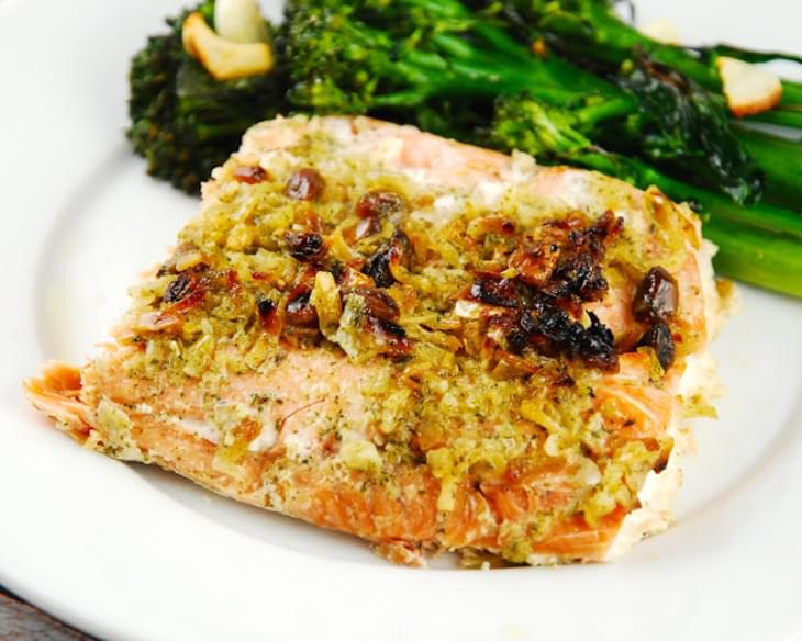 Onion and Pistachio Crusted Salmon