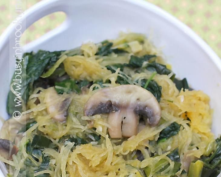 Spaghettti Squash with Sauteed Spinach & Mushrooms