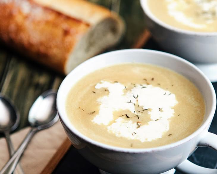 Caramelized Onion and Parsnip Soup with Chickpeas