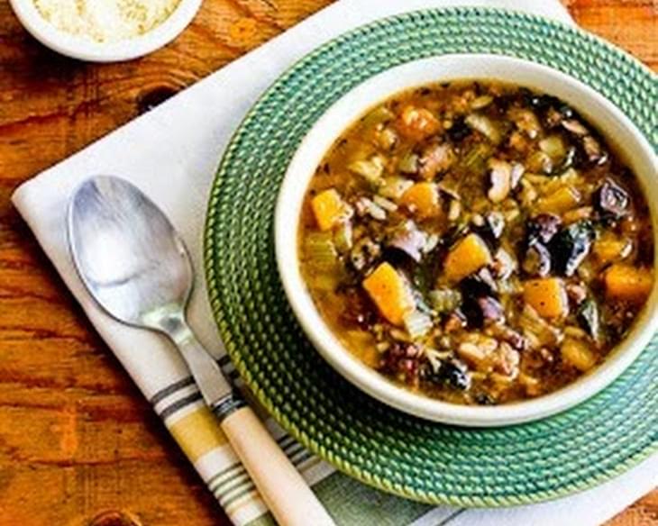 Ground Turkey Soup with Rice, Kale, Mushrooms, and Butternut Squash