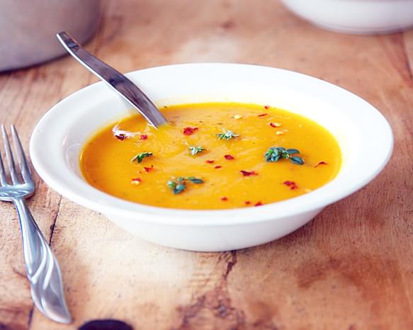 Spicy Butternut Squash And Sweet Potato Soup With Coriander