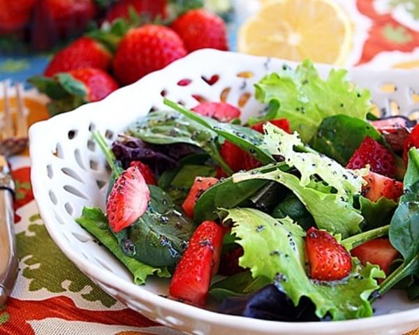 Strawberry and Mixed Green Salad with Poppy Seed Vinaigrette