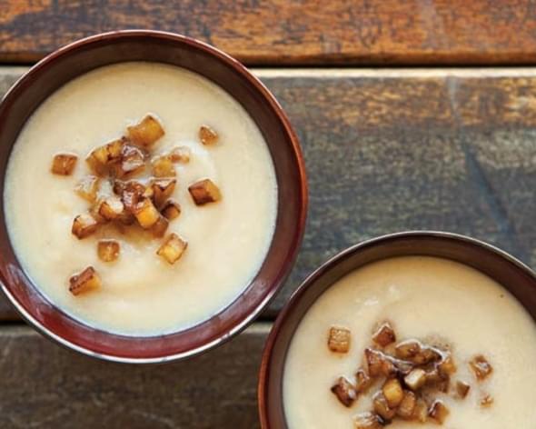 Pureed Celery Root Soup with Caramelized Apples