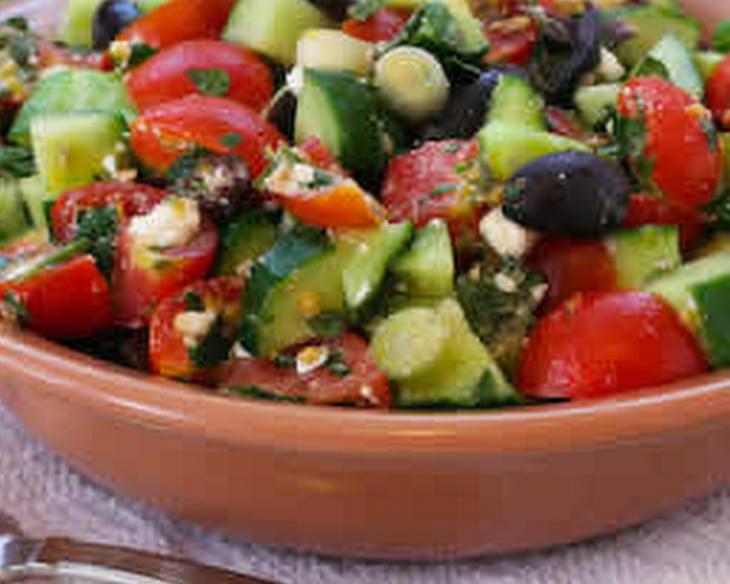 Chopped Tomato and Cucumber Salad with Mint, Feta, Lemon, and Thyme