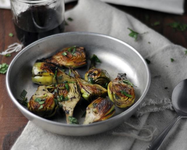Pan Fried Baby Artichokes with Mint and Lemon