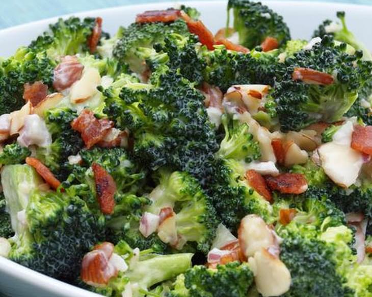 Creamy Broccoli Salad with Bacon, Cheddar & Almonds