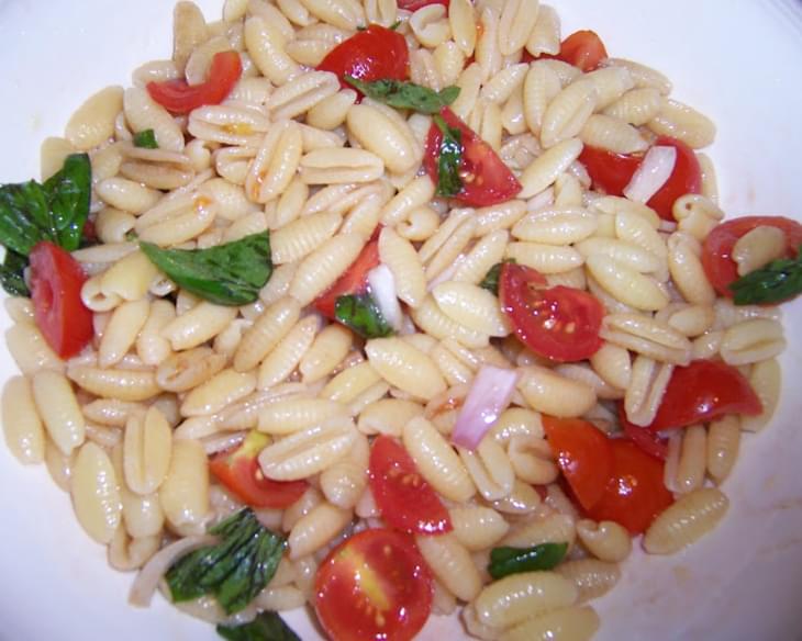 Orecchini Pasta Salad with Red Onions, Tomatoes, Basil and Balsamic Vinegar