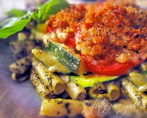 Pesto Zucchini Tomato Gratin